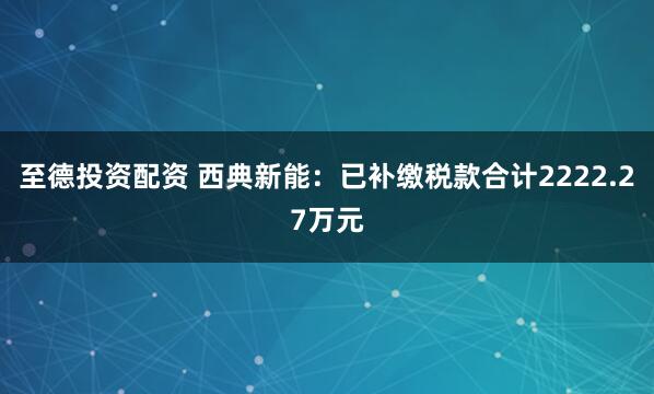 至德投资配资 西典新能：已补缴税款合计2222.27万元